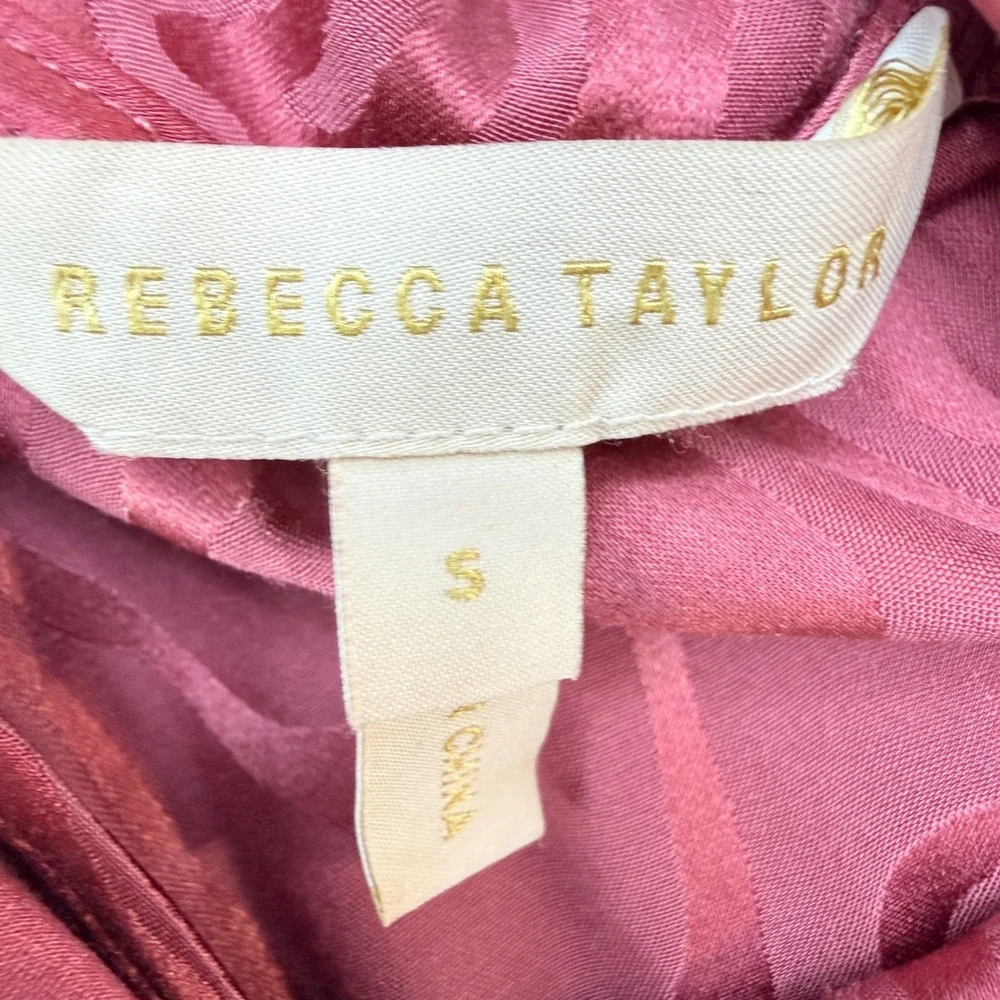 Rebecca Taylor Blouse Womens Small Pink Silk Blend Zebra Flutter Sleeve Top‎